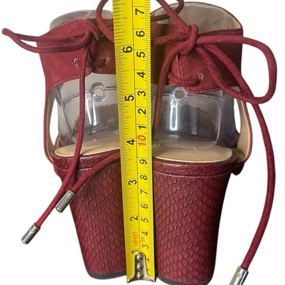 FRANCO SARTO L-Gem Burgundy Suede Ankle Strap Block Heel Tie Back Sandals Sz 9.5 - Picture 4 of 8